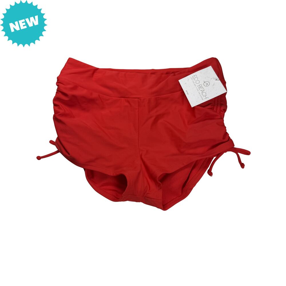 Eco Beach Bikini Bottom Women's Medium Red Cinched Sides 50 SPF Quick Dry NWT